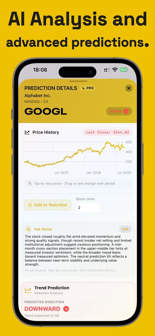 TradingGenie screenshot: iPhone — AI prediction details