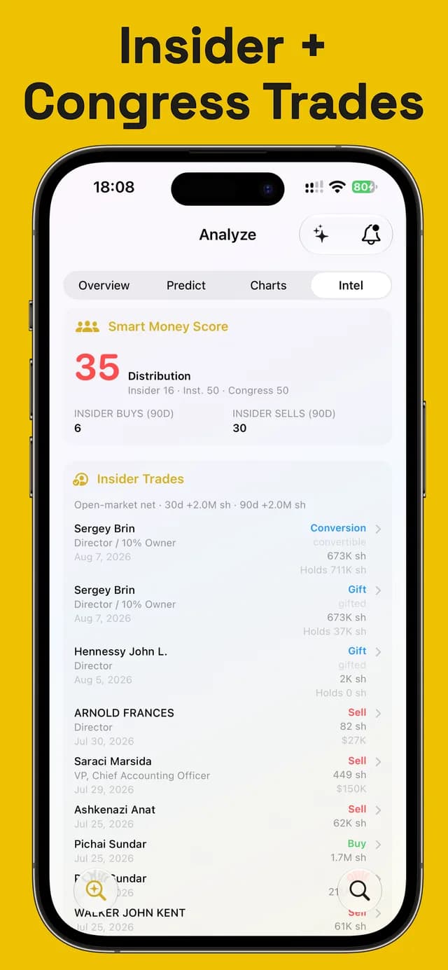 TradingGenie screenshot: iPhone — Insider & Congress trades